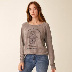 Miken Flow Hamsa Evil Eye Graphic Gray Burnout Pullover Casual Sweatshirt Size M